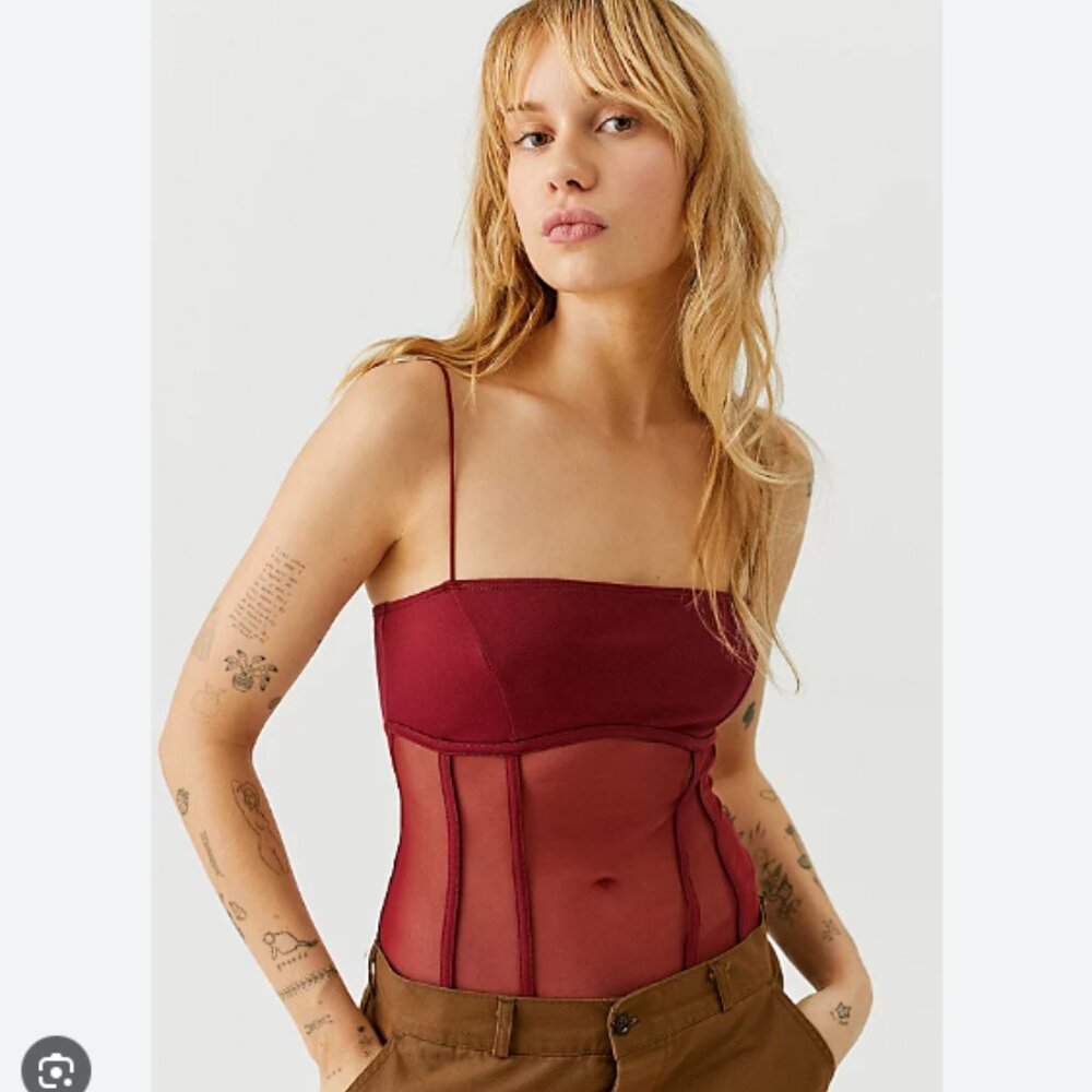 Urban Outfitters Out From Under Harlow Sheer Mesh Corset Bodysuit Fall 2022 S